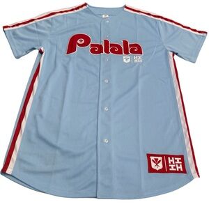 Hawaiis HI Finest Palala Baseball Jersey Shirt Mens M Blue Button Patch Hawaiian